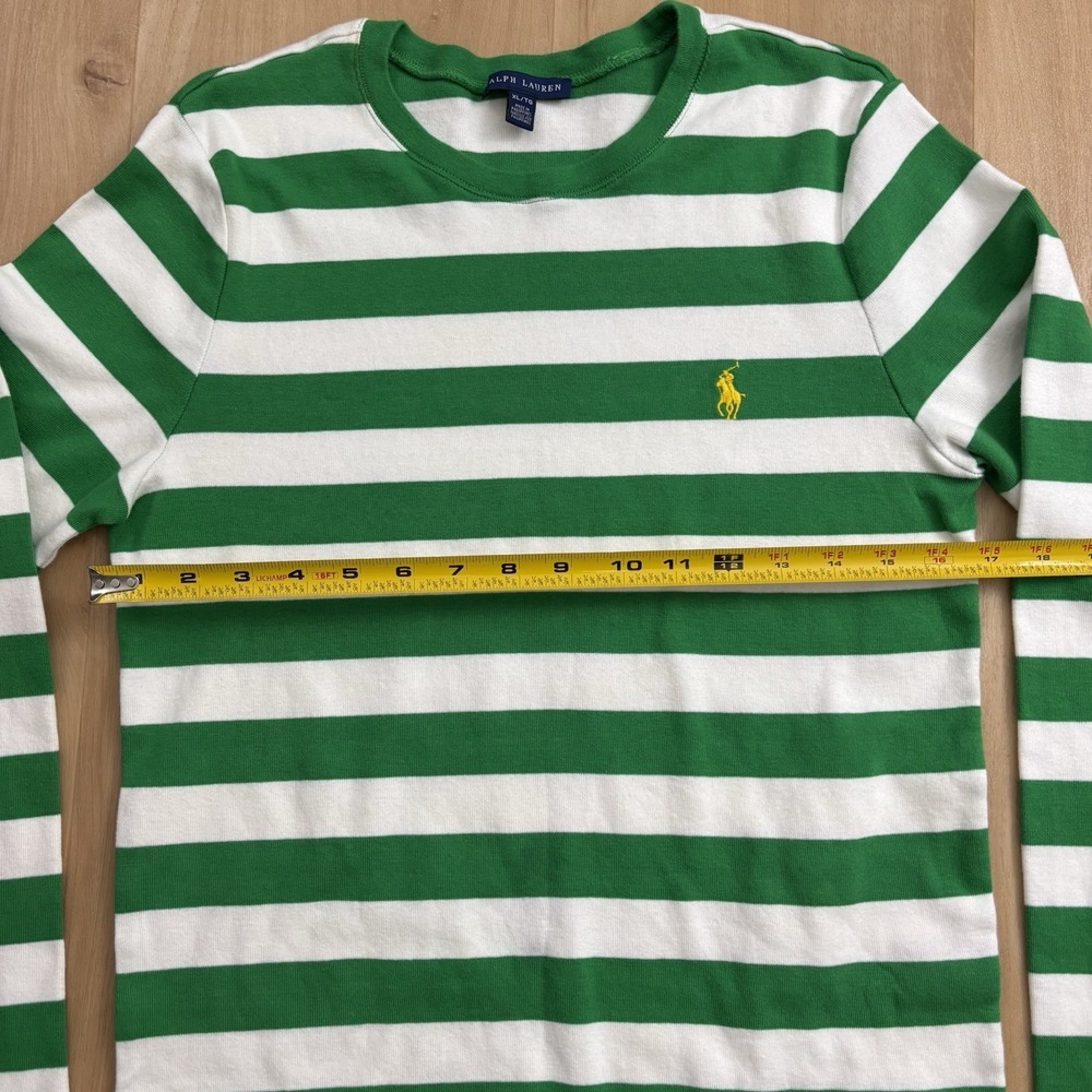 Ralph Lauren Girls Striped Long Sleeve Shirt XL Green And White - Picture 9 of 9